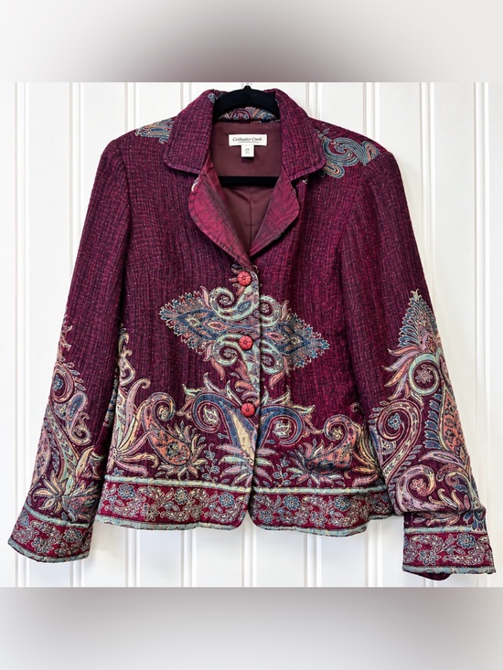 Coldwater Creek Jackets & Blazers - Coldwater Creek Tapestry Jacket Size 10 Paisley Boho Cropped Blazer Wool Blend